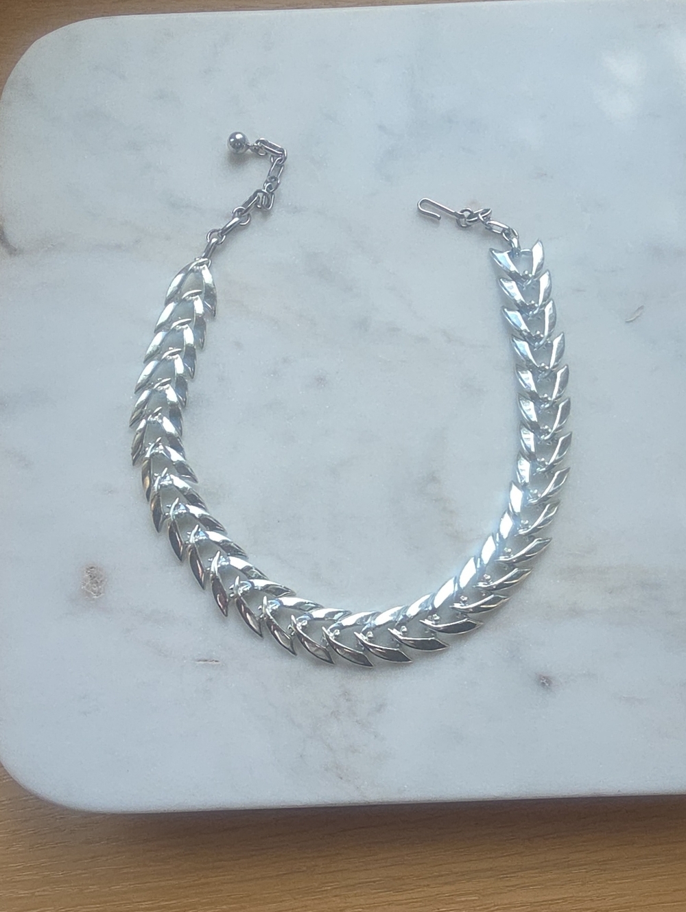 Vintage 1960s Coro Silver Tone Chevron Link Choker Necklace MCM Signed